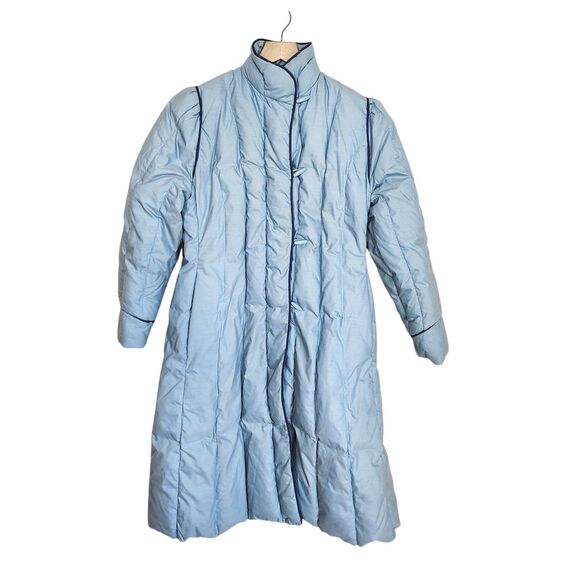 Woolrich Jackets & Blazers - Vtg Woolrich Women's SMALL Long Puffer Coat Quilted Blue 80s 90s Retro Pastel